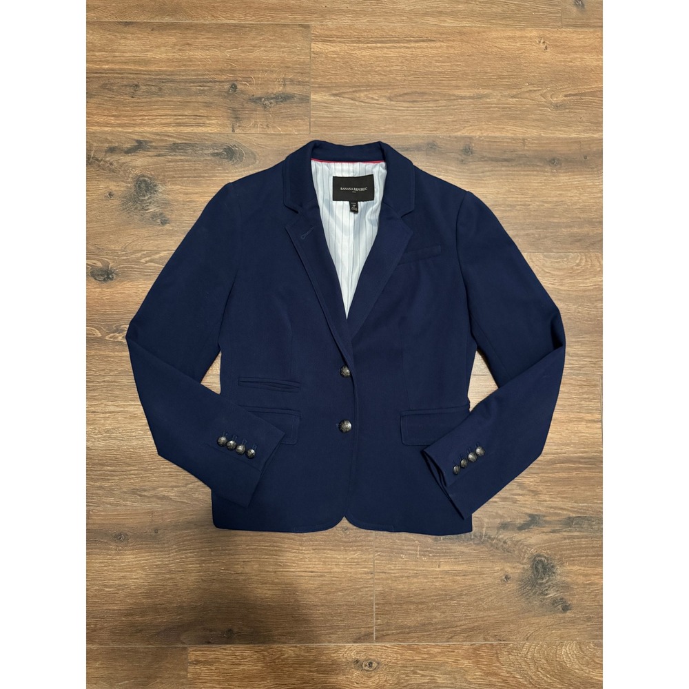 Banana Republic Academy Solid Blazer True Navy Blue Petite 2P